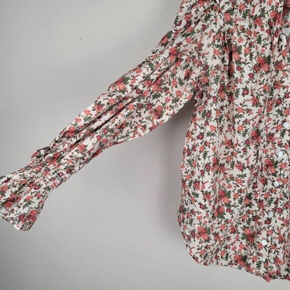 Free People Size M Meant To Be Blouse Vintage Combo Floral Long Sleeve Red Green - Picture 7 of 12